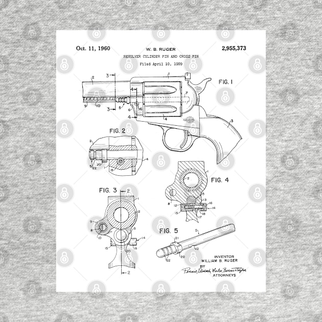 Ruger Revolver Patent - Gun Enthusiast Firearms Art - White by patentpress